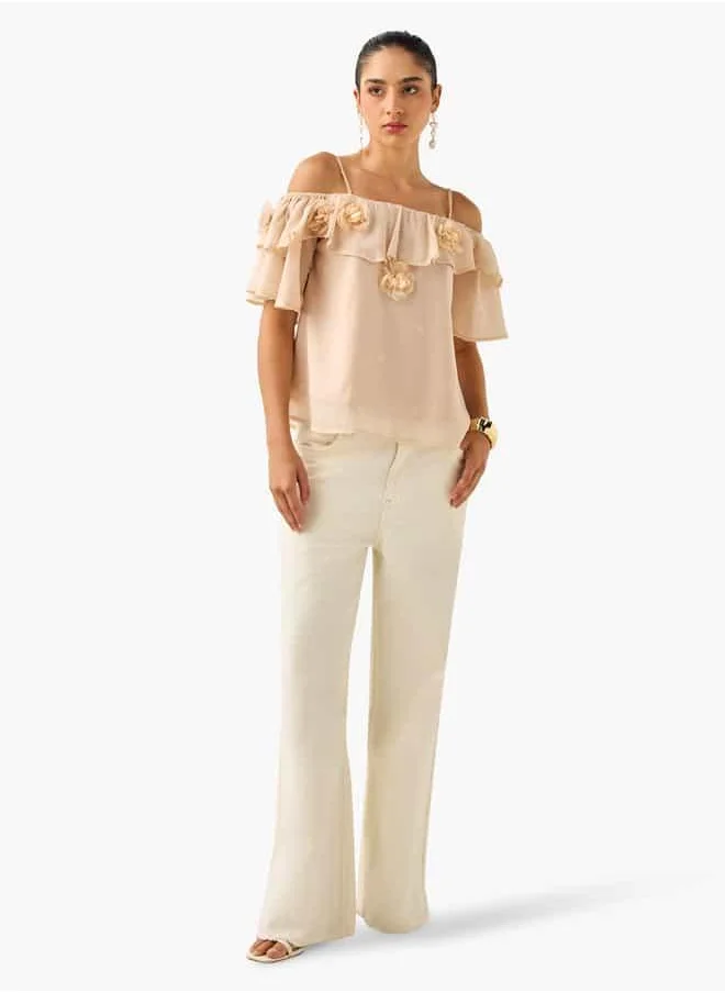 تواكستريمز 2Xtremz Floral Accent Off Shoulder Top with Ruffles
