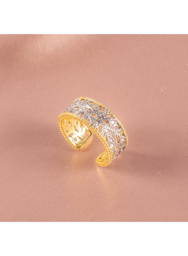 The Black Pearl Accessories Zirconic Golden Silver Free Size Gold Plated Ring  - Image 2