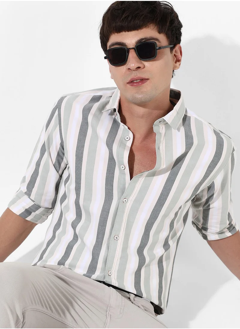 Campus Sutra Men's Multitrack Striped Button Up Shirt