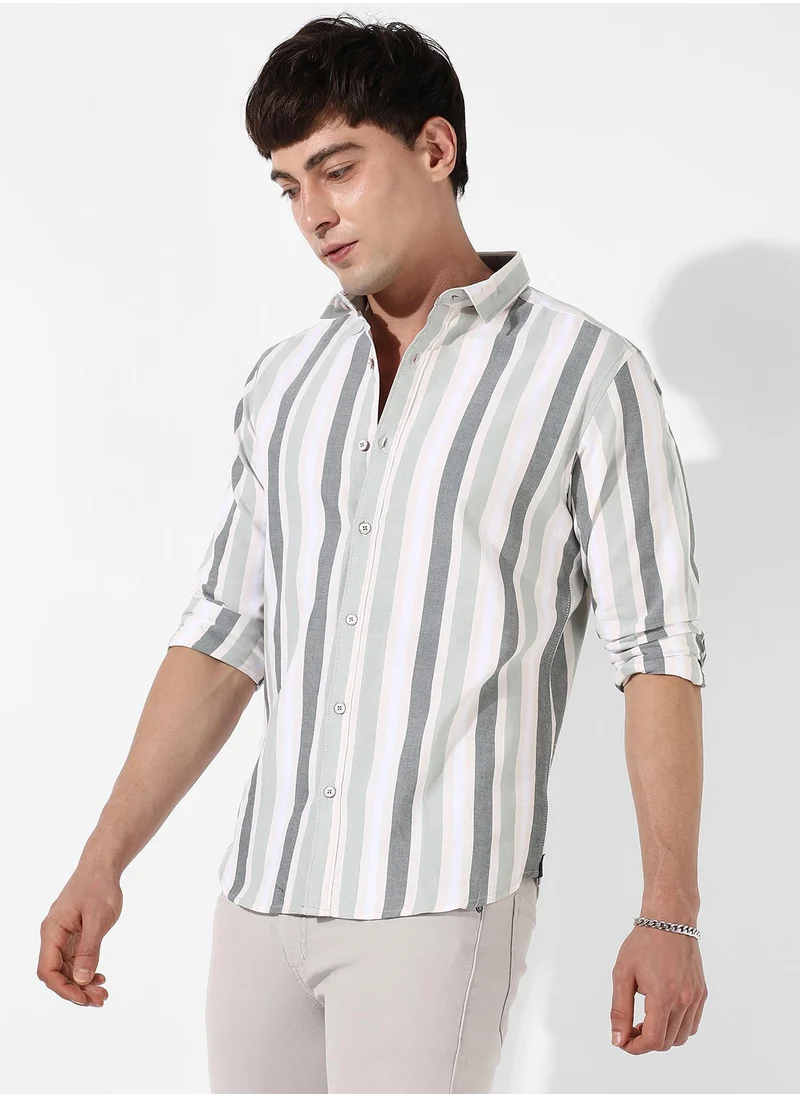 Campus Sutra Men's Multitrack Striped Button Up Shirt
