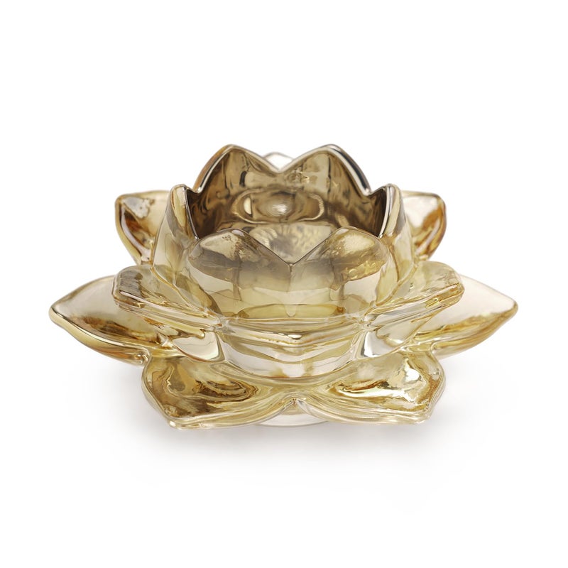 PURE HOME + LIVING Pure Home Living Set of 2 Light Amber Glass Lotus Shaped Tealight Holders  - Image 4