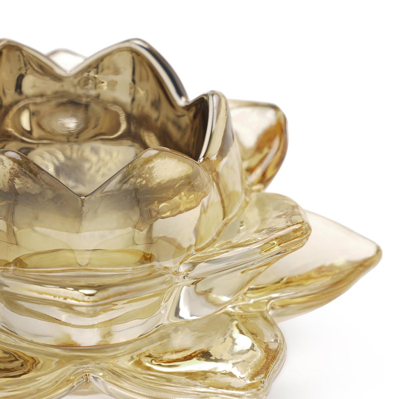 PURE HOME + LIVING Pure Home Living Set of 2 Light Amber Glass Lotus Shaped Tealight Holders  - Image 5