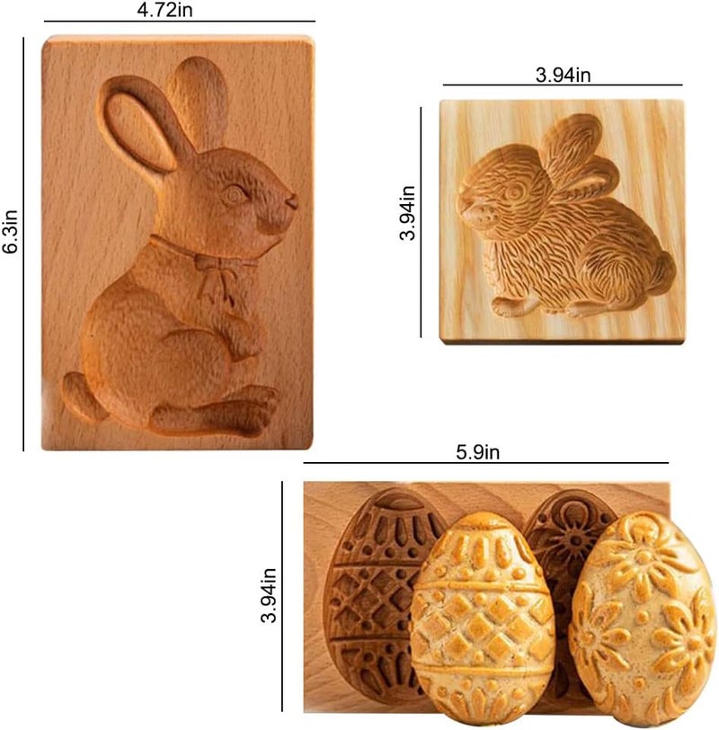 Yangshine 3 Pieces Wooden Cookie Molds Carved Wood Mold DIY Cookie Stamp Cookie Cutters Funny 3D Press Embossing Mould for Easter Baking Tool - Image 5