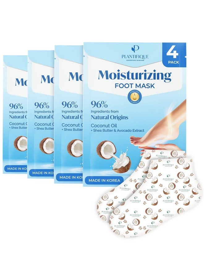 PLANTIFIQUE Korean Foot Mask Moisturizing 4 Pairs box for Dry & Cracked Feet - Hydrating Socks for Soft Heels - Intense Moisturizing and Repairing Dry Rough Skin - Foot Spa - Happy Feet Mask - Image 1