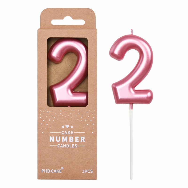 PHD CAKE 2.76 inch Classical Pink 2 Number Birthday Candles, Pink Number Candles, Cake Number Candles, Party Celebration - Image 1