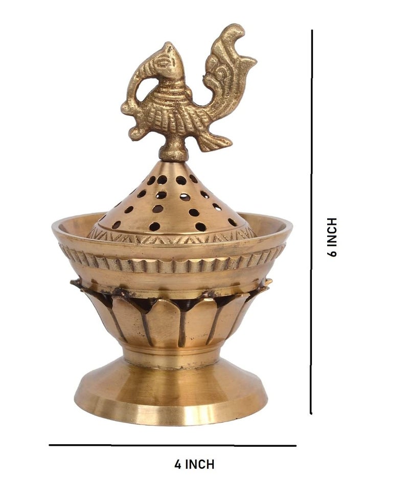 Skywalk Handcrafted Brass Loban Dhoop Dani with Peacock Incense Dhoop Burner for Home Office Temple Prayer (Gold) - Image 3