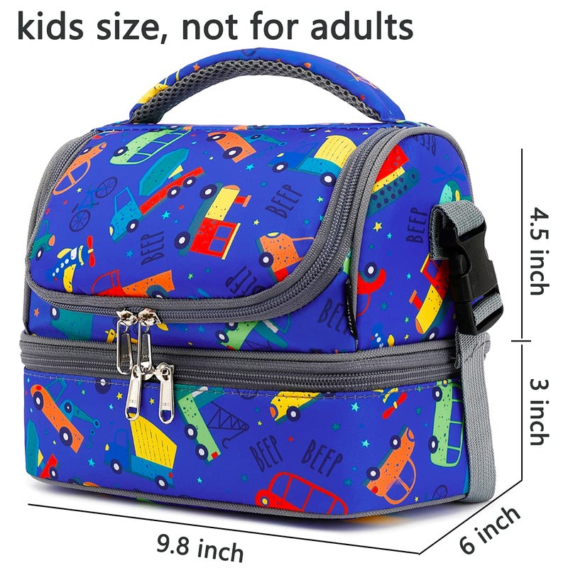 FlowFly Kids Double Decker Cooler Insulated Lunch Bag Large Tote for Boys, Girls, Men, Women, With Adjustable Strap, Car - Image 3