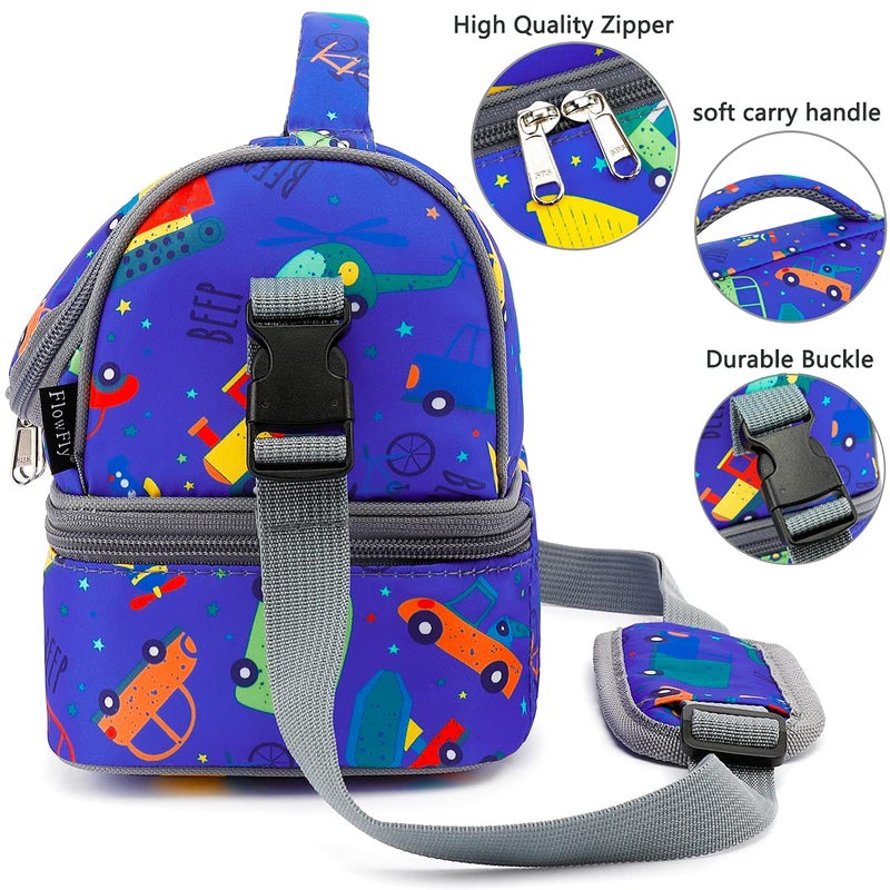 FlowFly Kids Double Decker Cooler Insulated Lunch Bag Large Tote for Boys, Girls, Men, Women, With Adjustable Strap, Car - Image 5