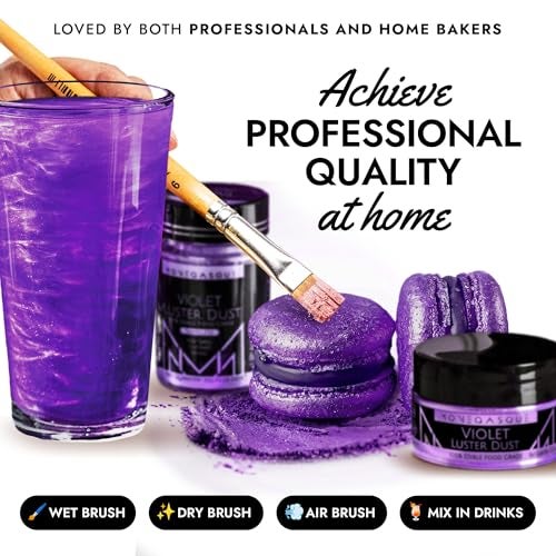 MONÉGASQUE Purple Edible Glitter for Drinks 15g – Violet Edible Glitter for Cakes & Cocktails – Purple Luster Dust for Cocktails – Violet Food Coloring for Cupcakes & Christmas Cake Decorations Spray - Image 3