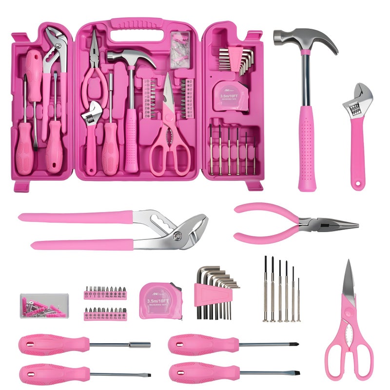 ANXTECH Pink Tool Set for Women, 136-Piece Household Small Tool Set, Toolbox Storage for Home Repairs, Portable Hand Tool Kit for Home Car College - Image 1
