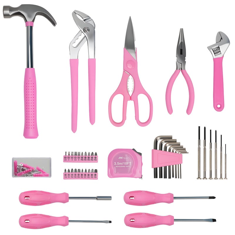 ANXTECH Pink Tool Set for Women, 136-Piece Household Small Tool Set, Toolbox Storage for Home Repairs, Portable Hand Tool Kit for Home Car College - Image 2