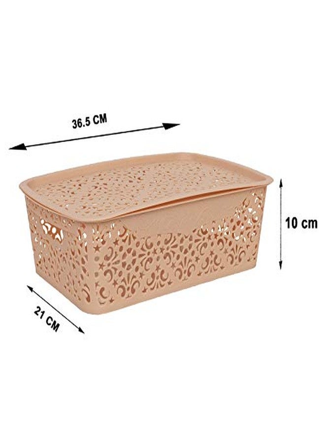 Cutting EDGE Turkish Baskets with Lid for Kitchen | Vegetables | Toys | Accessories (Combo - Brown, Beige, White, Medium, Dimension:- 36X21X10 cm) - Image 2
