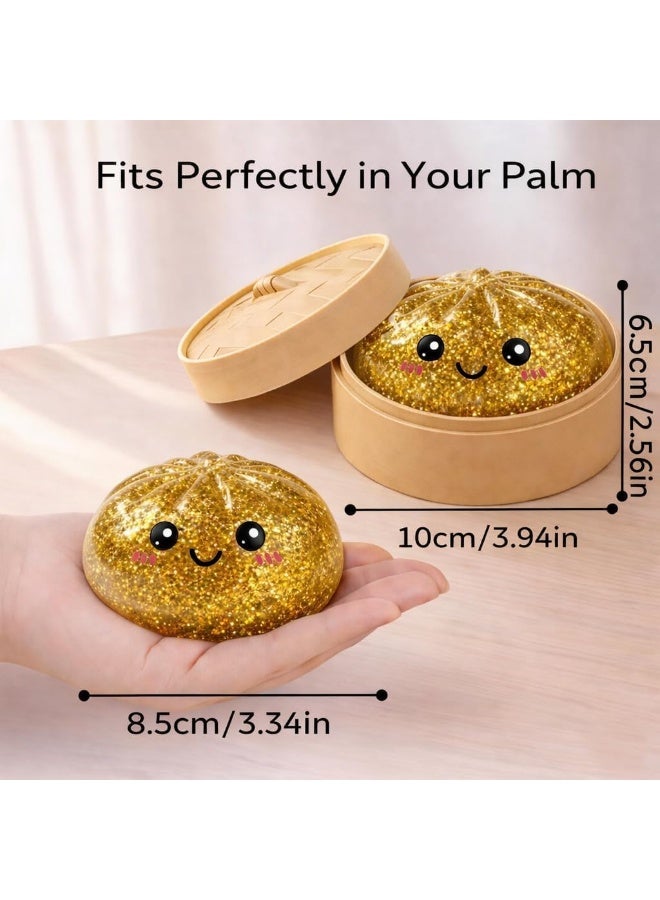 Glitter Dumpling Squishy Stress Balls, Fidget Toy Pack of 2 for Adults & Kids, Random Color - Image 3