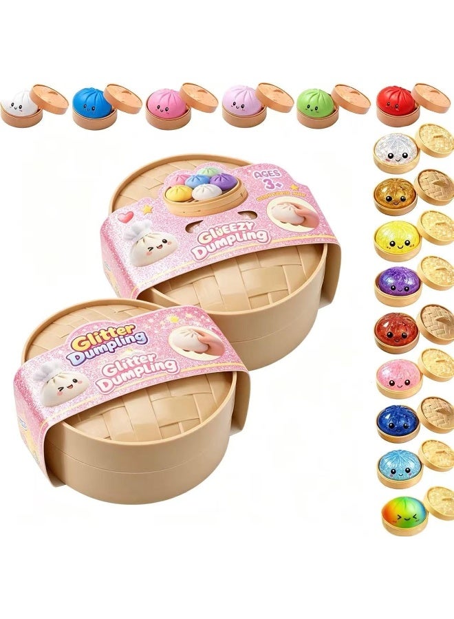 Glitter Dumpling Squishy Stress Balls, Fidget Toy Pack of 2 for Adults & Kids, Random Color - Image 1
