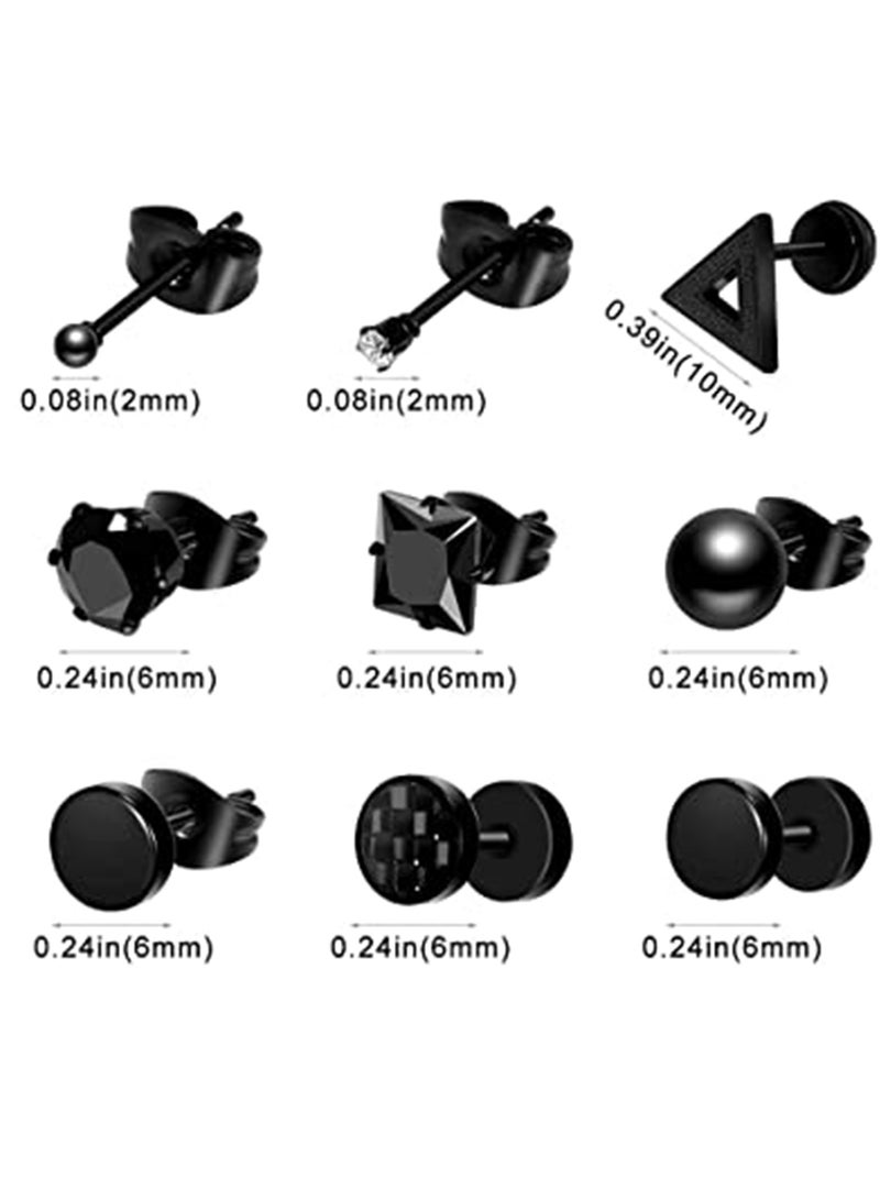 SYOSI Earrings for Men Black Stud Earrings Mens Earrings Steel Black Earrings for Men, Women, Unisex Jewelry Piercing Hoops and Cross Earrings Set 15 Pairs - Image 5