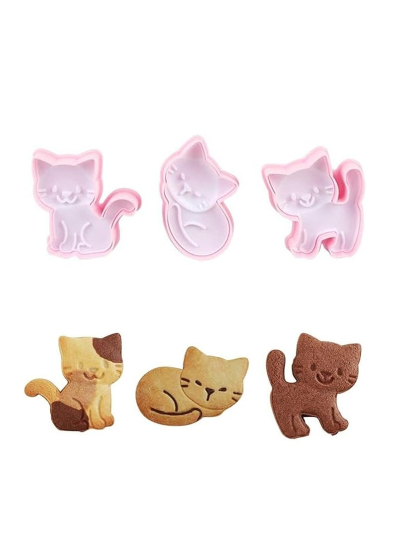 أوزيغالور 3 قطع قواطع كوكيز على شكل قطة، قالب كوكيز قطة، طوابع كوكيز حيوانات للخبز (وردي) - Image 1