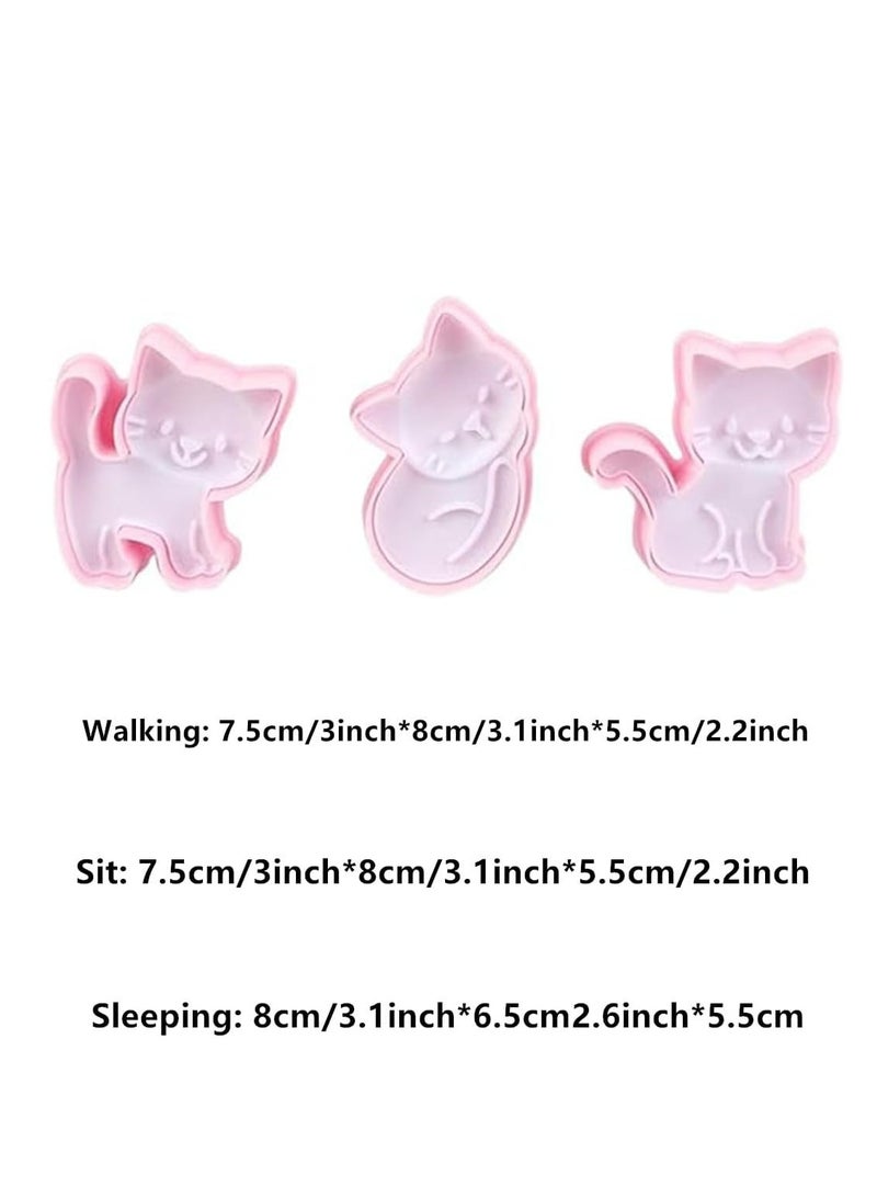 أوزيغالور 3 قطع قواطع كوكيز على شكل قطة، قالب كوكيز قطة، طوابع كوكيز حيوانات للخبز (وردي) - Image 2