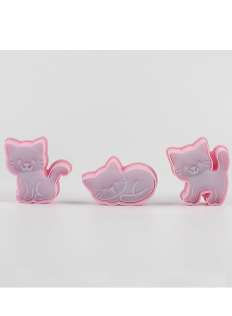 أوزيغالور 3 قطع قواطع كوكيز على شكل قطة، قالب كوكيز قطة، طوابع كوكيز حيوانات للخبز (وردي) - Image 3