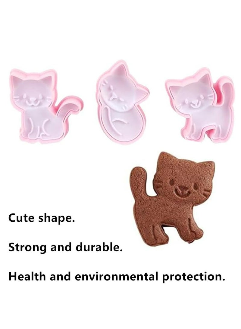 أوزيغالور 3 قطع قواطع كوكيز على شكل قطة، قالب كوكيز قطة، طوابع كوكيز حيوانات للخبز (وردي) - Image 4