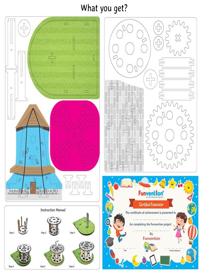Funvention (Pack of 6) Windmill DIY Pen Stand Mechanical Model Desk Organizer for 4+ Years Kids 3D Puzzle Art and Craft Birthday Return Gifts - Image 4
