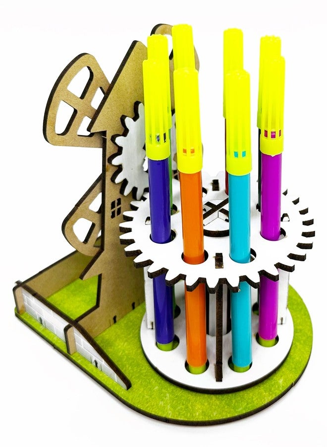Funvention (Pack of 6) Windmill DIY Pen Stand Mechanical Model Desk Organizer for 4+ Years Kids 3D Puzzle Art and Craft Birthday Return Gifts - Image 5
