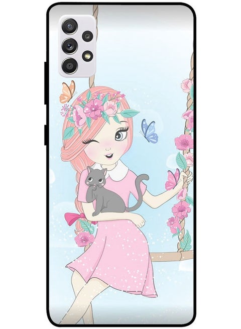 Protective Case Cover For Samsung Galaxy A52s Smart Series Printed Protective Case Cover for Samsung A52s Girl with Cat