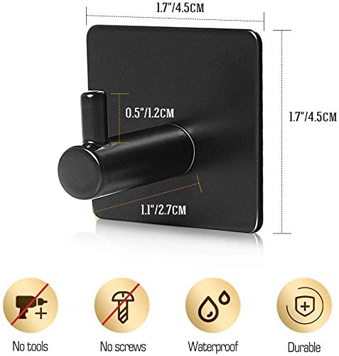 Tagve Adhesive Hooks 4 Pack Heavy Duty Durable 304 Stainless Steel Wall Hangers Waterproof Rustproof Oil Proof for Kitchen Bathrooms Doors Office Closet Black - Image 4