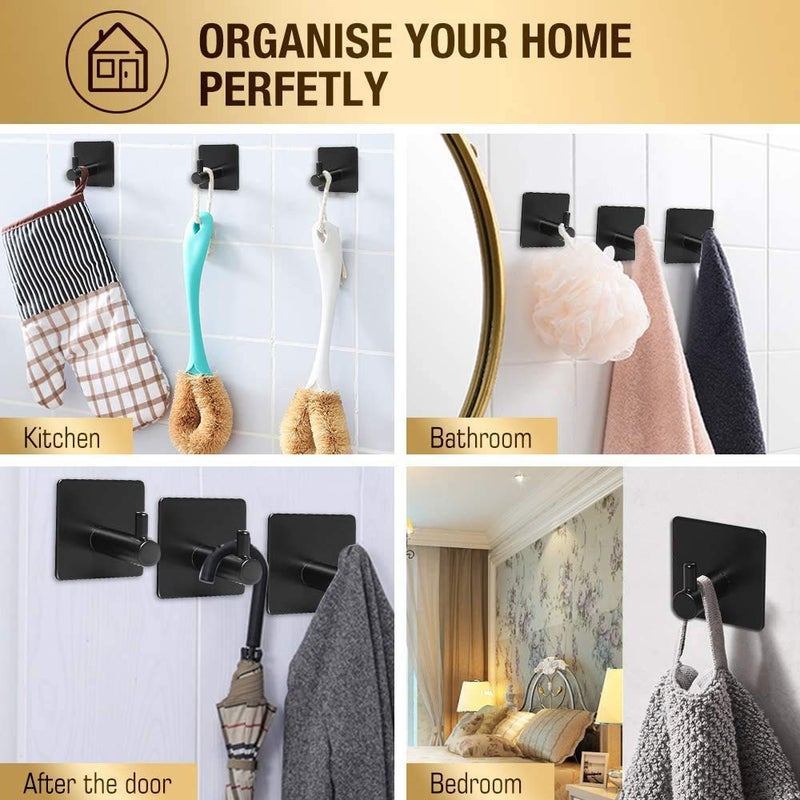 Tagve Adhesive Hooks 4 Pack Heavy Duty Durable 304 Stainless Steel Wall Hangers Waterproof Rustproof Oil Proof for Kitchen Bathrooms Doors Office Closet Black - Image 5