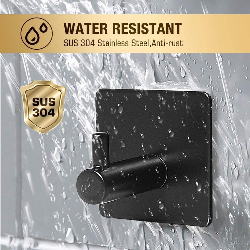 Tagve Adhesive Hooks 4 Pack Heavy Duty Durable 304 Stainless Steel Wall Hangers Waterproof Rustproof Oil Proof for Kitchen Bathrooms Doors Office Closet Black - Image 2