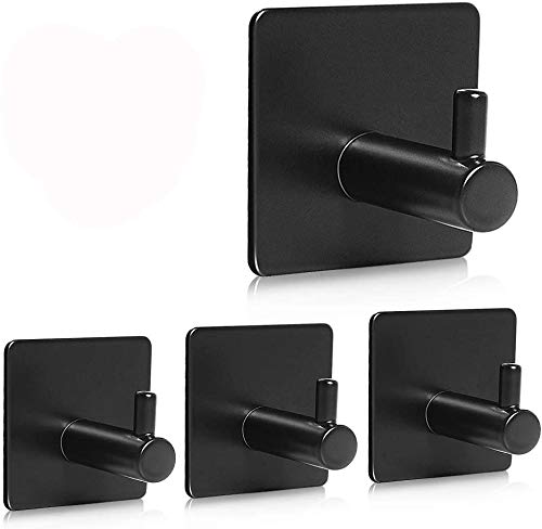 Tagve Adhesive Hooks 4 Pack Heavy Duty Durable 304 Stainless Steel Wall Hangers Waterproof Rustproof Oil Proof for Kitchen Bathrooms Doors Office Closet Black - Image 1
