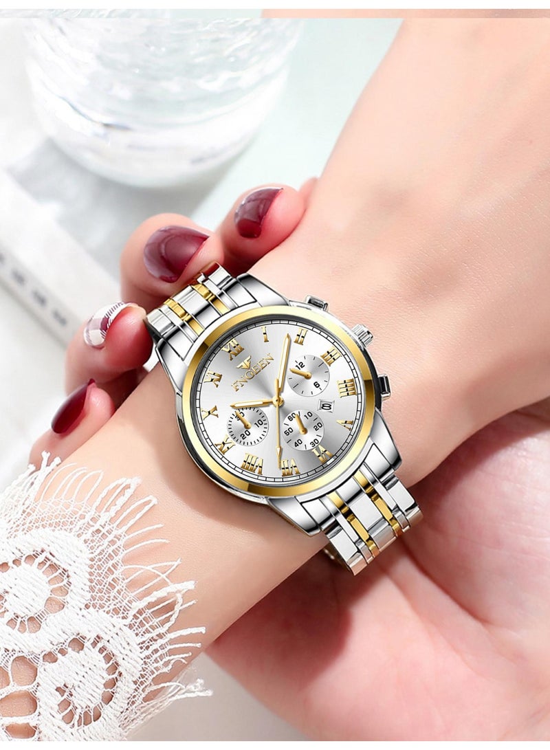 فنجين ساعات نسائية من أفضل العلامات التجارية الفاخرة المقاومة للماء وساعة التاريخ للسيدات بحزام من الفولاذ ساعة كوارتز كاجوال ساعة يد رياضية للنساء - Image 3