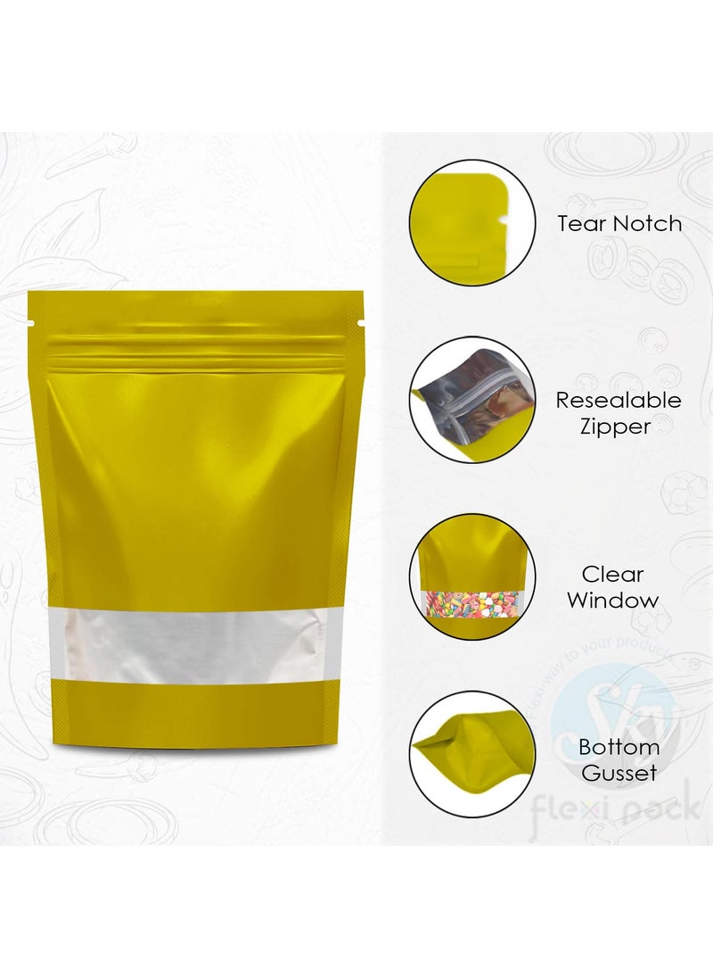 SKY FLEXI PACK - SKY FLEXI PACK Ziplock Matte Finish Polyester Pouch 20 x 305cm Yellow Pack of 25 Airtight Reusable Waterproof Stand Up MultiPurpose Storage Bags with Transparent Window Capacity 15 Kg - Image 1
