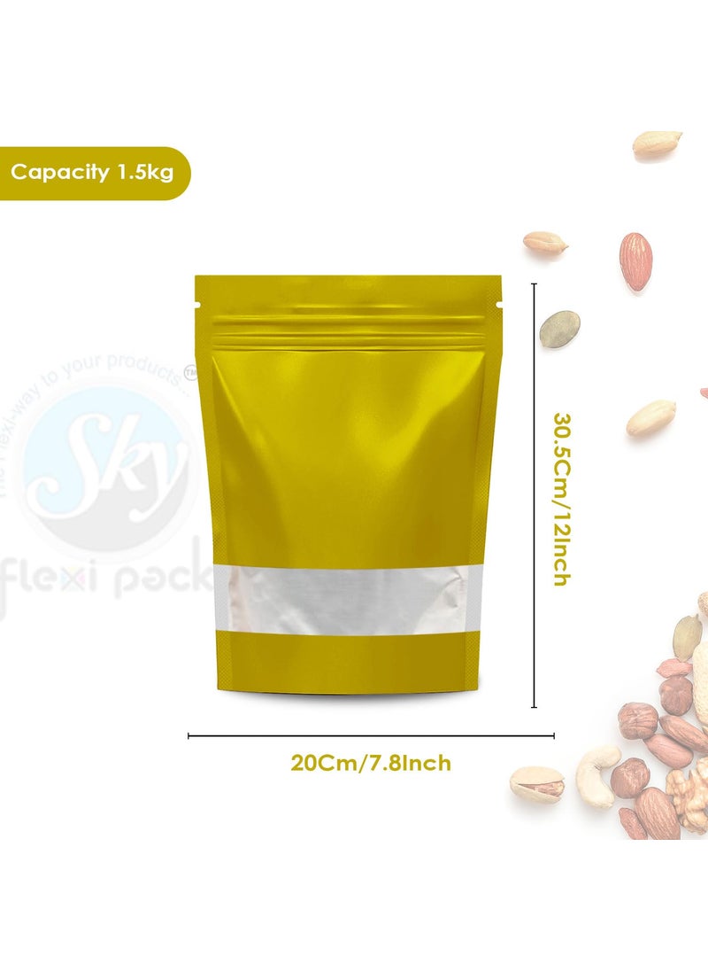 SKY FLEXI PACK - SKY FLEXI PACK Ziplock Matte Finish Polyester Pouch 20 x 305cm Yellow Pack of 25 Airtight Reusable Waterproof Stand Up MultiPurpose Storage Bags with Transparent Window Capacity 15 Kg - Image 1