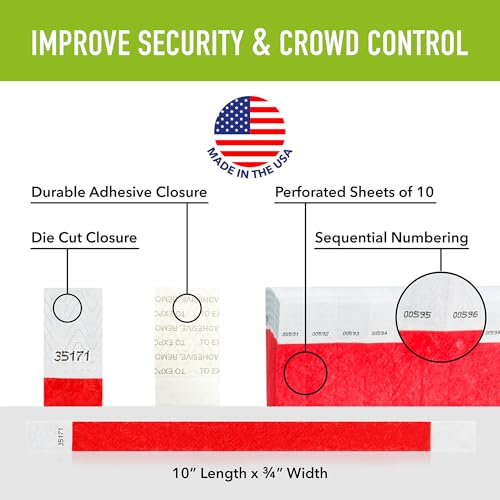 Wristco 500 WristCo Neon Red Tyvek Wristbands for Events - Tamper-Proof Design & Fluorescent Color Prevent Reuse Premium-Grade Bracelets for Hospital & Medical ID, Party & VIP Identification - Image 2