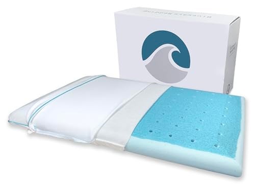 Bluewave Bedding Extra Slim Max Cool CarbonBlue Gel Memory Foam Pillow for Stomach and Back Sleepers - Thin, Flat Design with Advanced Cooling (1.75-Inch Height, Standard Size) - Image 1
