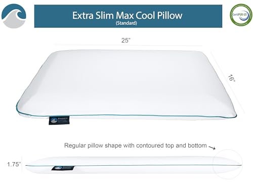 Bluewave Bedding Extra Slim Max Cool CarbonBlue Gel Memory Foam Pillow for Stomach and Back Sleepers - Thin, Flat Design with Advanced Cooling (1.75-Inch Height, Standard Size) - Image 3