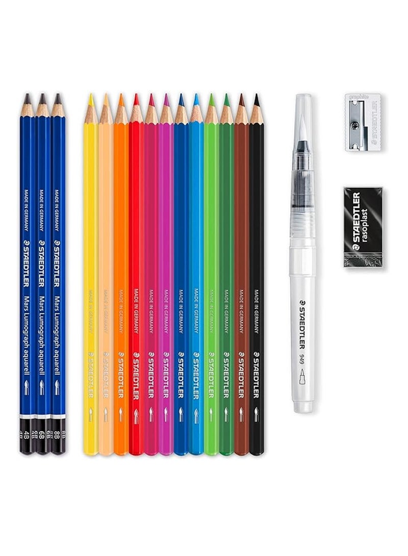 STAEDTLER 18-Piece Design Journey Watercolour Set With pencils, Waterbrush And Accessories - Image 2
