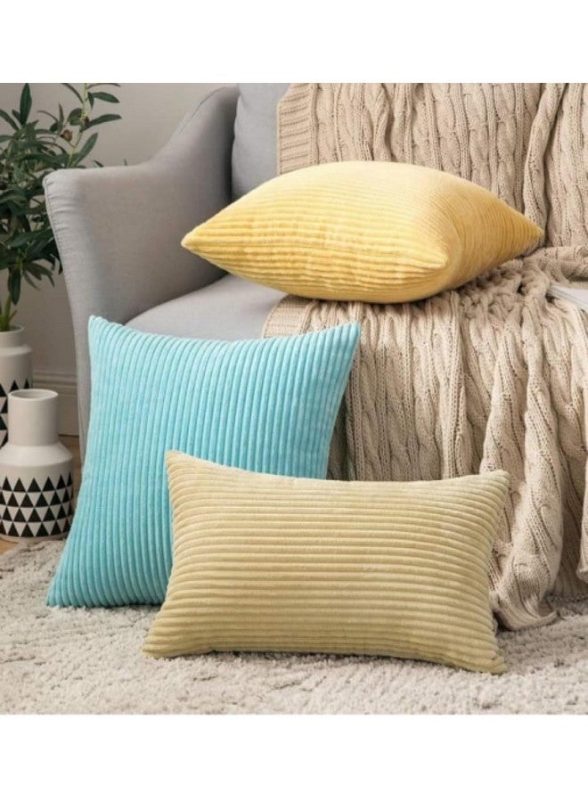 Guffaw/ Corduroy/Stripped/Luxury Cushion Covers Size 16"X16" INCHES (Aqua, 2) - Image 3