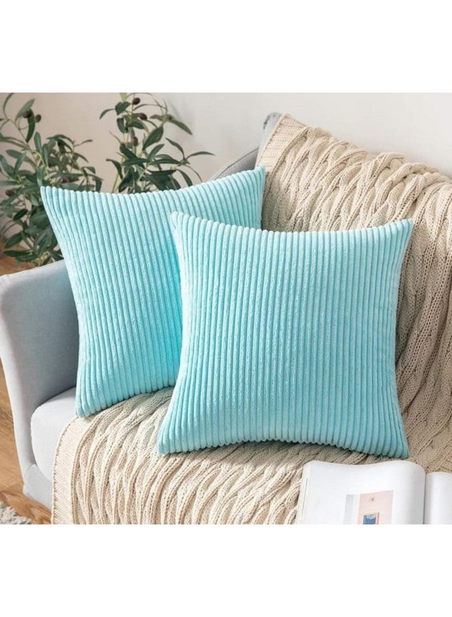 Guffaw/ Corduroy/Stripped/Luxury Cushion Covers Size 16"X16" INCHES (Aqua, 2) - Image 1