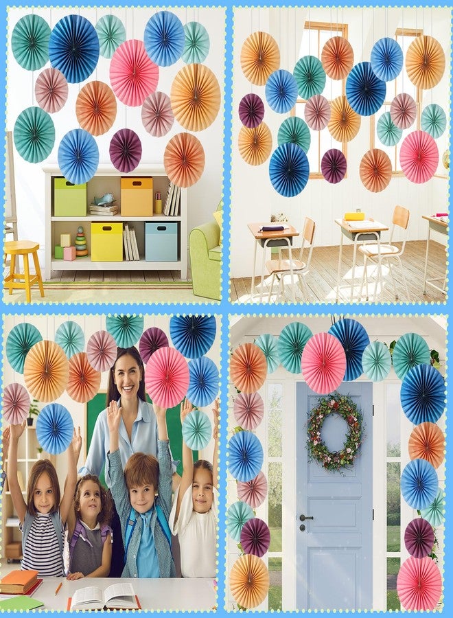Weekgrat 18 Pcs Hanging Paper Fans Decor Back to School Paper Fans Round Paper Garlands Bulletin Board Classroom Decorations for Party Supplies Classroom Decor (Retro Boho) - Image 4
