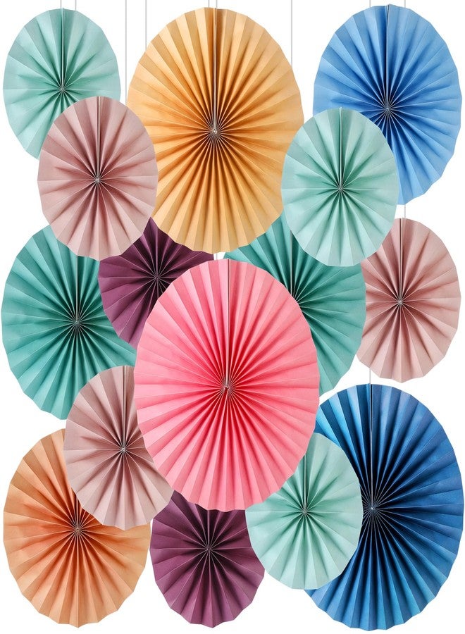 Weekgrat 18 Pcs Hanging Paper Fans Decor Back to School Paper Fans Round Paper Garlands Bulletin Board Classroom Decorations for Party Supplies Classroom Decor (Retro Boho) - Image 1