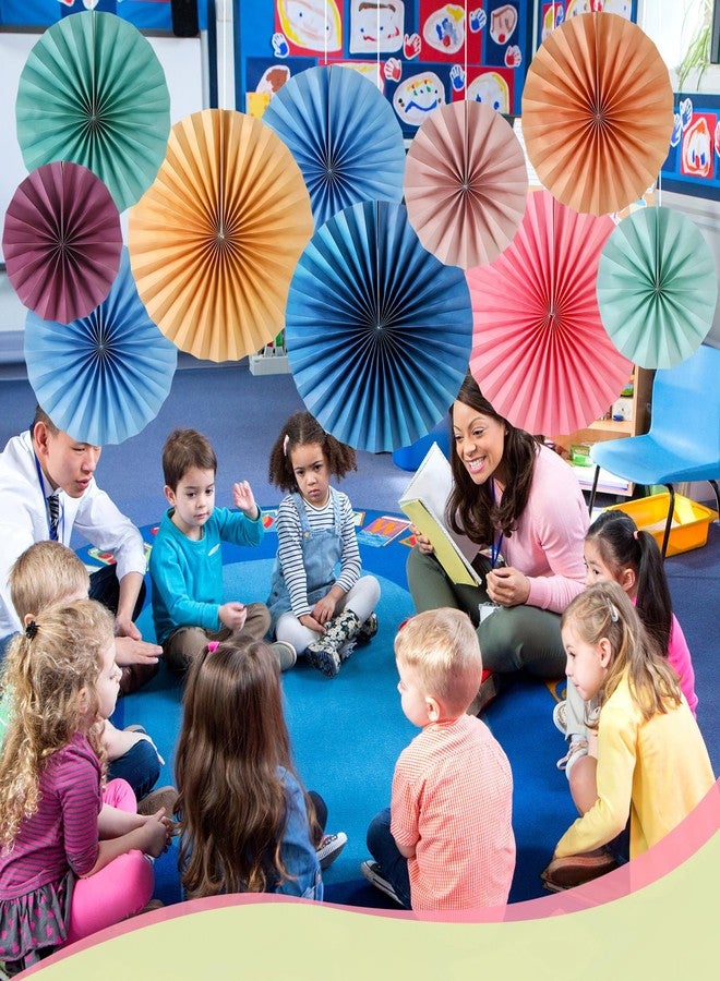 Weekgrat 18 Pcs Hanging Paper Fans Decor Back to School Paper Fans Round Paper Garlands Bulletin Board Classroom Decorations for Party Supplies Classroom Decor (Retro Boho) - Image 5