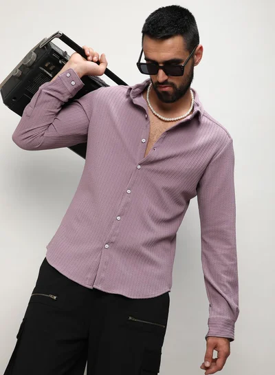 Campus Sutra Men's Lavender Stripe-Creased Shirt