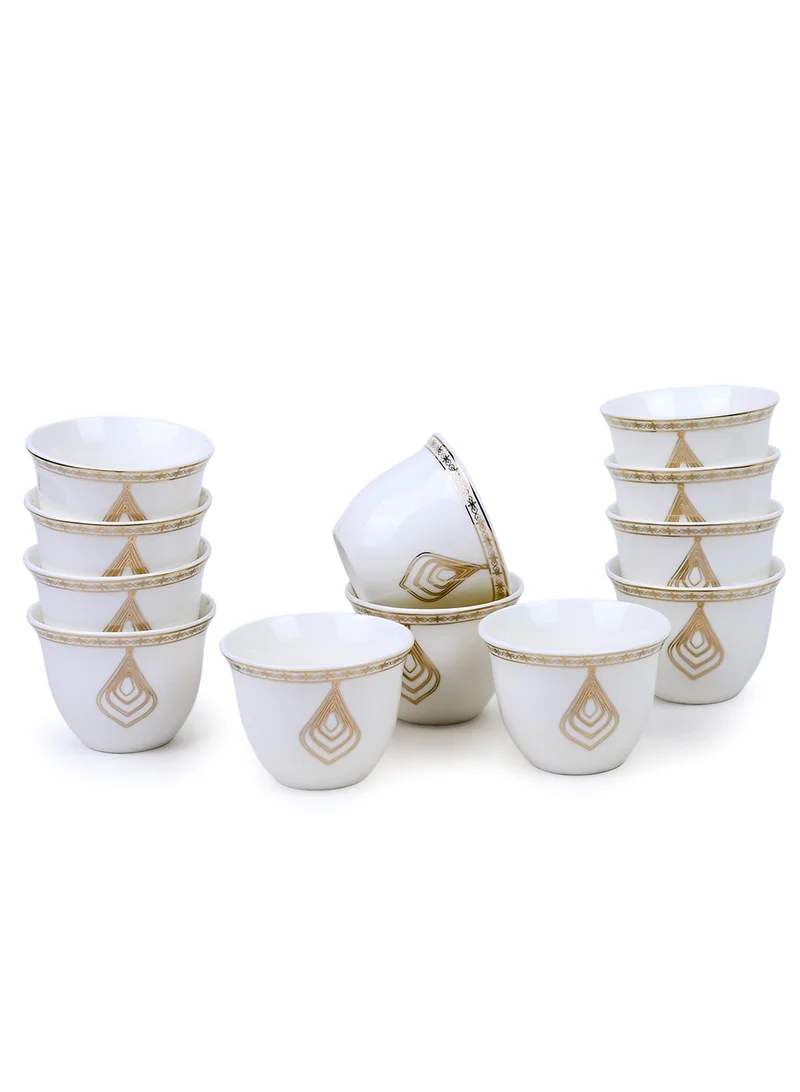 Shallow Shallow Porcelain Nyla Cawa Cup, 80ml (12 Pieces, White & Gold)