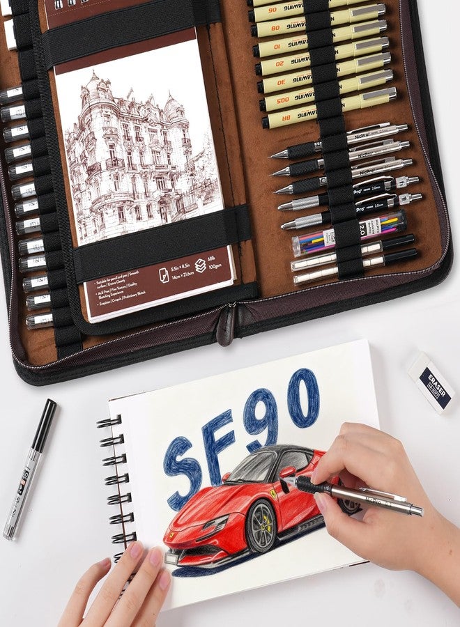 Nicpro 58 PCS Art Drawing Supplies Kit in Leather Case, Art Mechanical Pencil Set with Metal Drafting Pencil 0.3 & 0.5 & 0.7 & 0.9 & 2mm, 12 Micron Pen, Sketch Book, 30 Tube Lead Refills for Sketching - Image 5