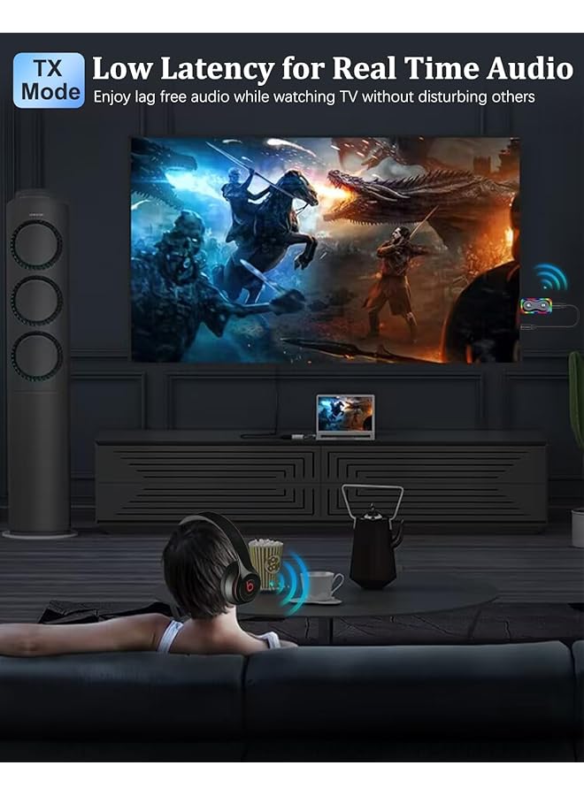 erorex Bluetooth 5.3 2 In 1 Audio Adapter With Low Latency Usb Transmitter And Receiver For Tv Car Home Stereo Headphone Speaker Stereo Sound Handsfree Calling & Navigation Portable - Image 2