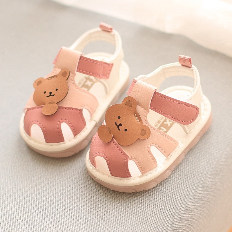 Summer Boys and Girls baby shoes 1-2 years old baby shouting shoes boys sound soft bottom toddler shoes sandals half 3 MK-8 pink - Image 1