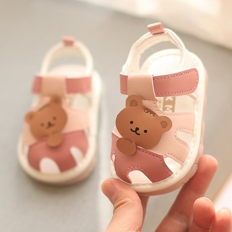 Summer Boys and Girls baby shoes 1-2 years old baby shouting shoes boys sound soft bottom toddler shoes sandals half 3 MK-8 pink - Image 4