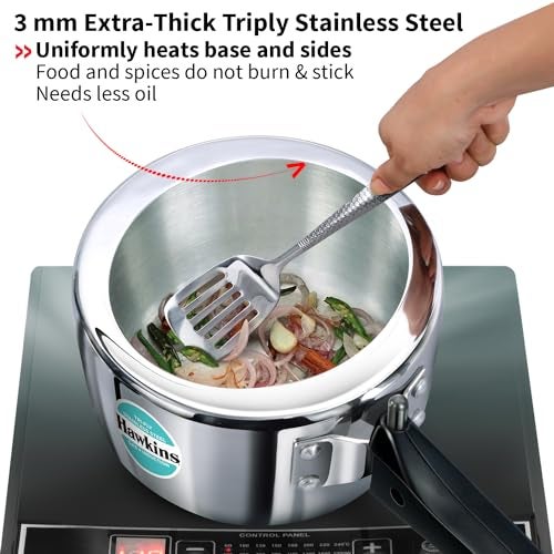 Hawkins 1.5 Litre Triply Stainless Steel Pressure Cooker, Inner Lid Induction Baby Cooker, Silver (HSST15) - Image 2