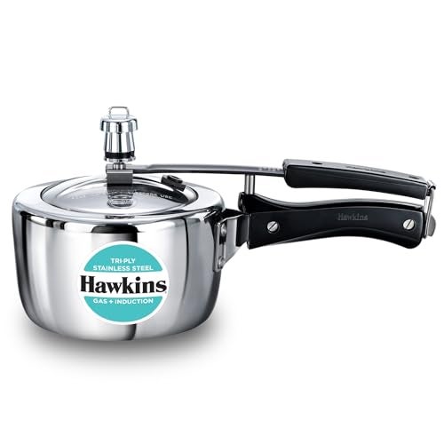 Hawkins 1.5 Litre Triply Stainless Steel Pressure Cooker, Inner Lid Induction Baby Cooker, Silver (HSST15) - Image 1